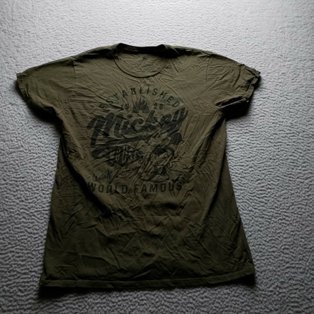 Disney Shirt Mens L Green Mickey Mouse World Famous Graphic Tee Tagless Jersey